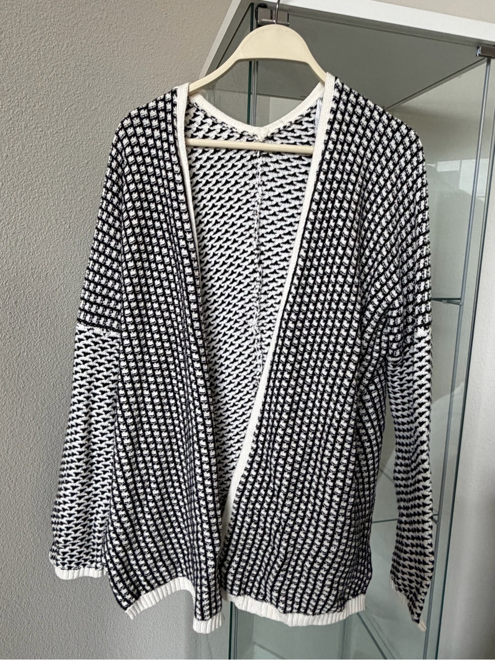BCBGeneration Black & White Open-Front Knit Cardigan